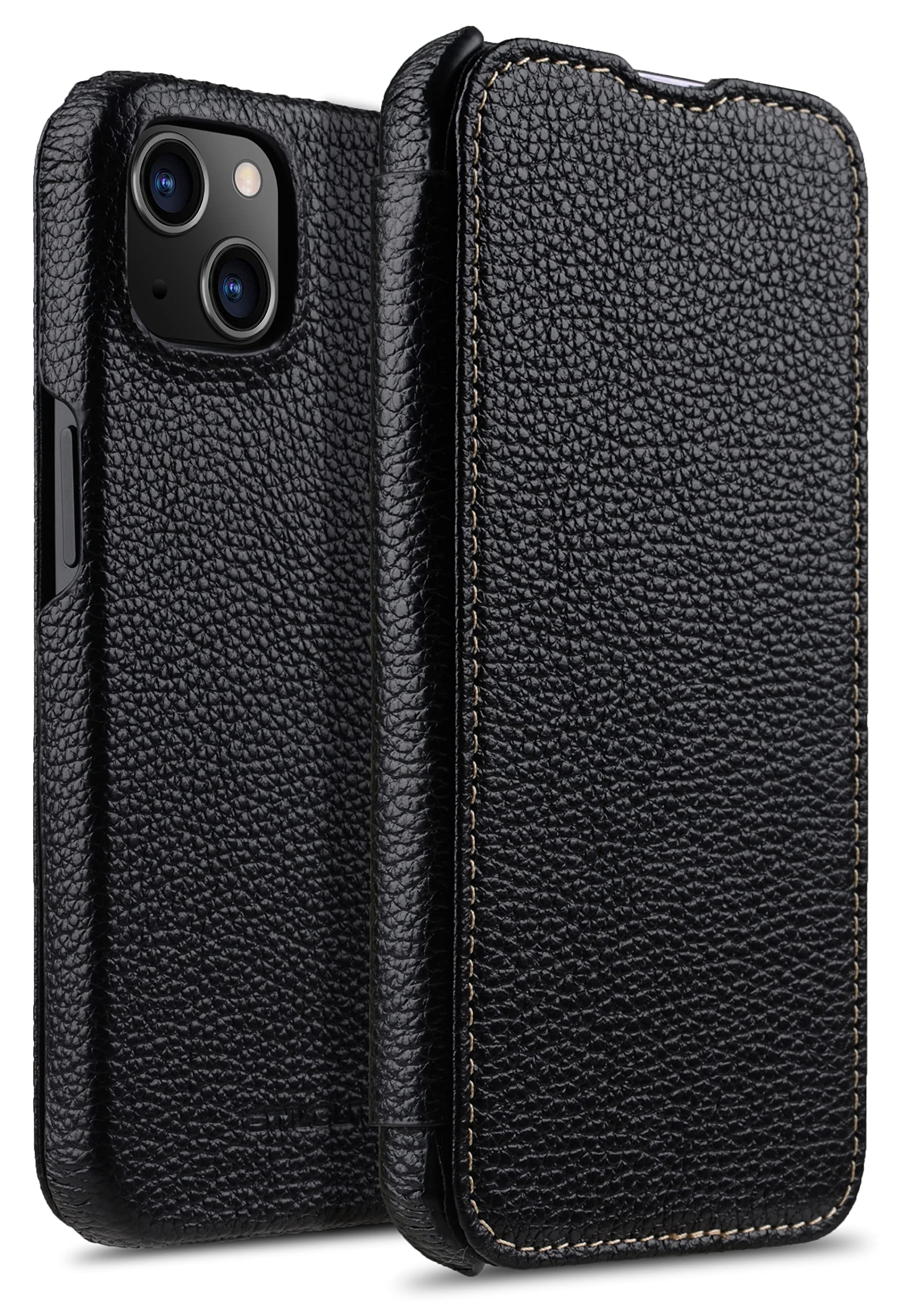 STILGUT Book Case Compatible with iPhone 13 Mini (5.4 Inch) Leather Flip Case, Mobile Phone Case, Leather Case - Black