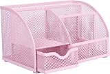 EXERZ Desk Organiser Mesh Desk Tidy Caddy 7 Compartments Light Pink view 4