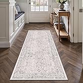 PureCozy Gray Runner Rug 2x6 Hallway Machine Washable Kitchen Vintage Distressed Non Slip Long Carpet Indoor Grey Retro Floral Bedroom Accent Throw Rug for Bathroom Office Laundry Dining Living Room