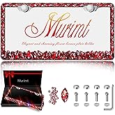 Murimt Bling License Plate Frame 1 Pack Rhinestone Bedazzled License Plate Over | Holder Sparkly Diamond Stainless Steel Frame (CPJ-03-Red 1 Pack)
