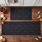 GAGEC Halloween Kitchen Rugs Set of 2 Black Bat Floor Mat - 17x27 and 17x47 Inch