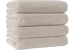 POLYTE Microfiber Quick Dry Lint Free Bath Towel, 57 x 30 in, Pack of 4 (Beige)