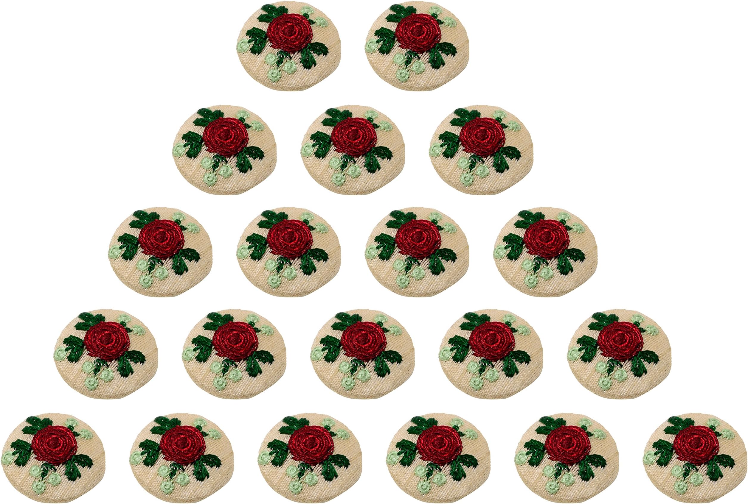 Fabric And Lace Buttons Thread Embroidery Flower Design Buttons,,2.5 Cm X 2.5 Cm X 0.5 Cm, Pack Of 20, Bt030C