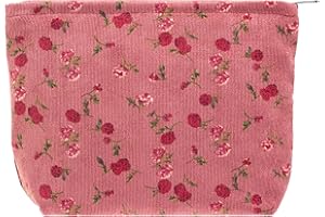 PAZIMIIK Makeup Bag Large Zipper Corduroy Make Up Pouch for Purse Travel Canvas Cosmetic Organizer for Women Brush Storage,Vintage Rose Red