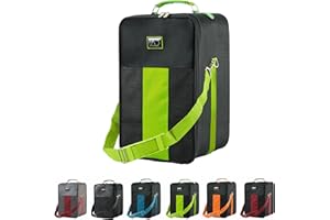 Small Wig Travel Box with Top Handle, Shoulder Strap & Double Zipper, Carrying Case with Removable Head-Holding Base - Black & Green - by Adolfo Design