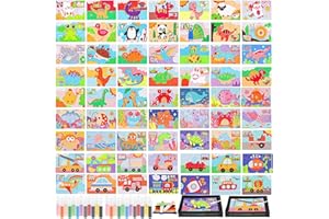 Tenceur 115 Pcs Kids' Sand Art Kits Color Sand Art Pictures Peel and Stick 12 Color Kit Painting Board Painting Tray Brush Bottles (Animal, Dinosaur, Underwater, Transportation)