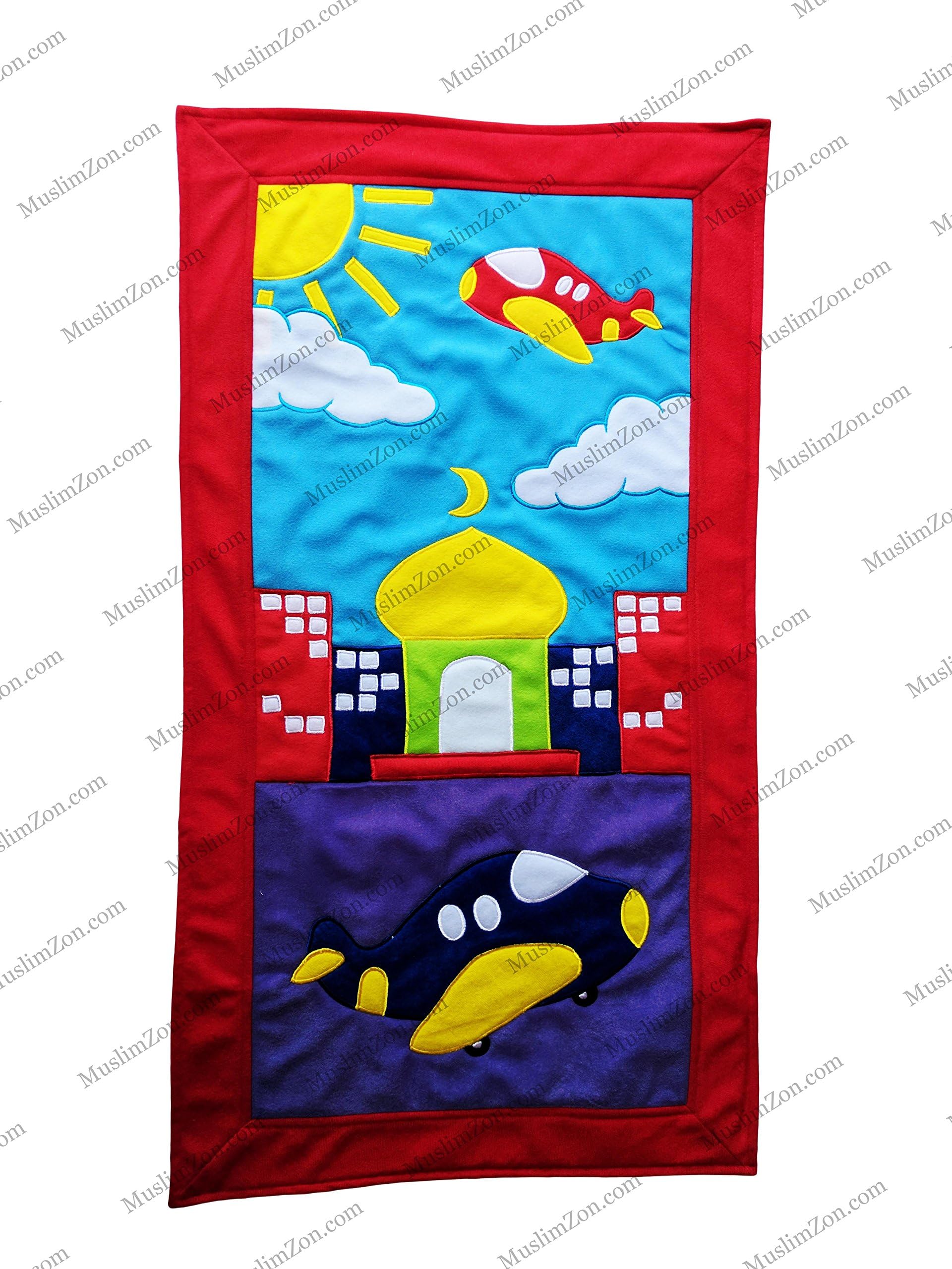 MY LITTLE PRAYER RUGS FOR MUSLIM KIDS COLORFUL HANDMADE CHILDREN'S PRAYER SAJADAH MAT FOR BOYS & GIRLS (TWO AIRPLANES)