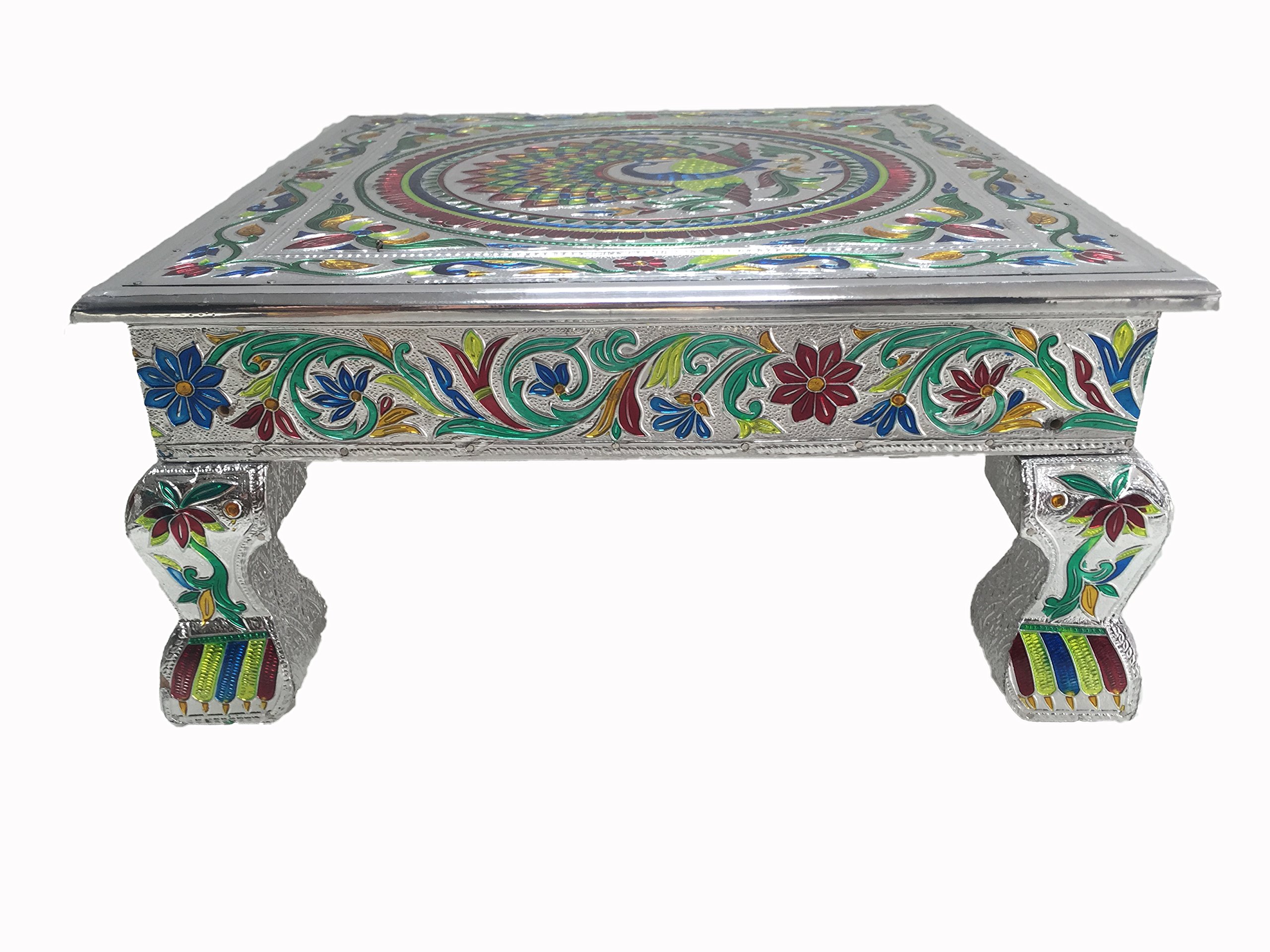 eRadius 12"x12" Aluminium Minakari Low Table Bajot Bajhat Hindu Pooja