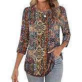 Zeagoo 3/4 Length Sleeve Womens Tops Crew Neck Loose Fit Shirts Pleated Cute Clothes Dressy Casual 2026 Summer Tunics