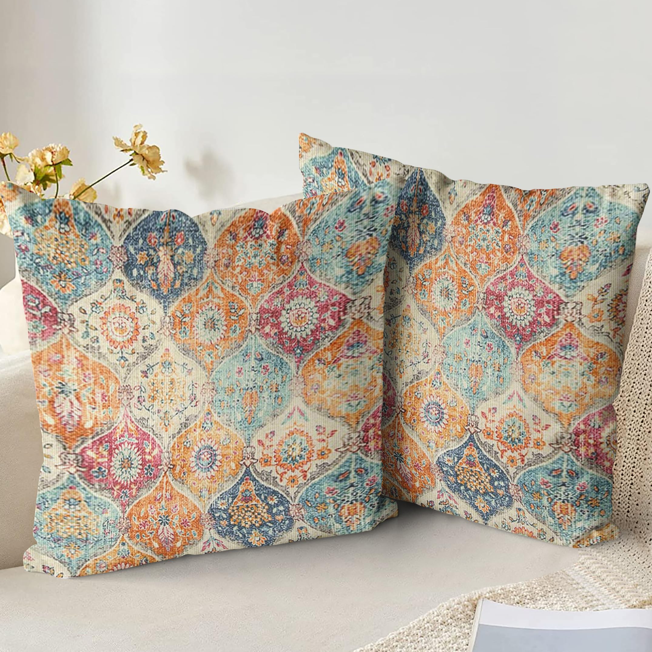 XPHZZL Pack of 2 Short Plush Soft Decorative Cushion Covers 50x 50 cm Square Throw Pillow Case Boho Style Pillowcases for Sofa Bedroom Outdoor Patio Garden with Invisible Zipper 20x20 Inch