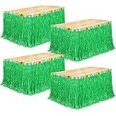 Fovths 4 Pack Luau Grass Table Skirt Natural 9 Feet x 29.5 Inch Hawaiian Table Skirt for Tropical Hawaiian Party Decorations Luau Party Costume Party, Green