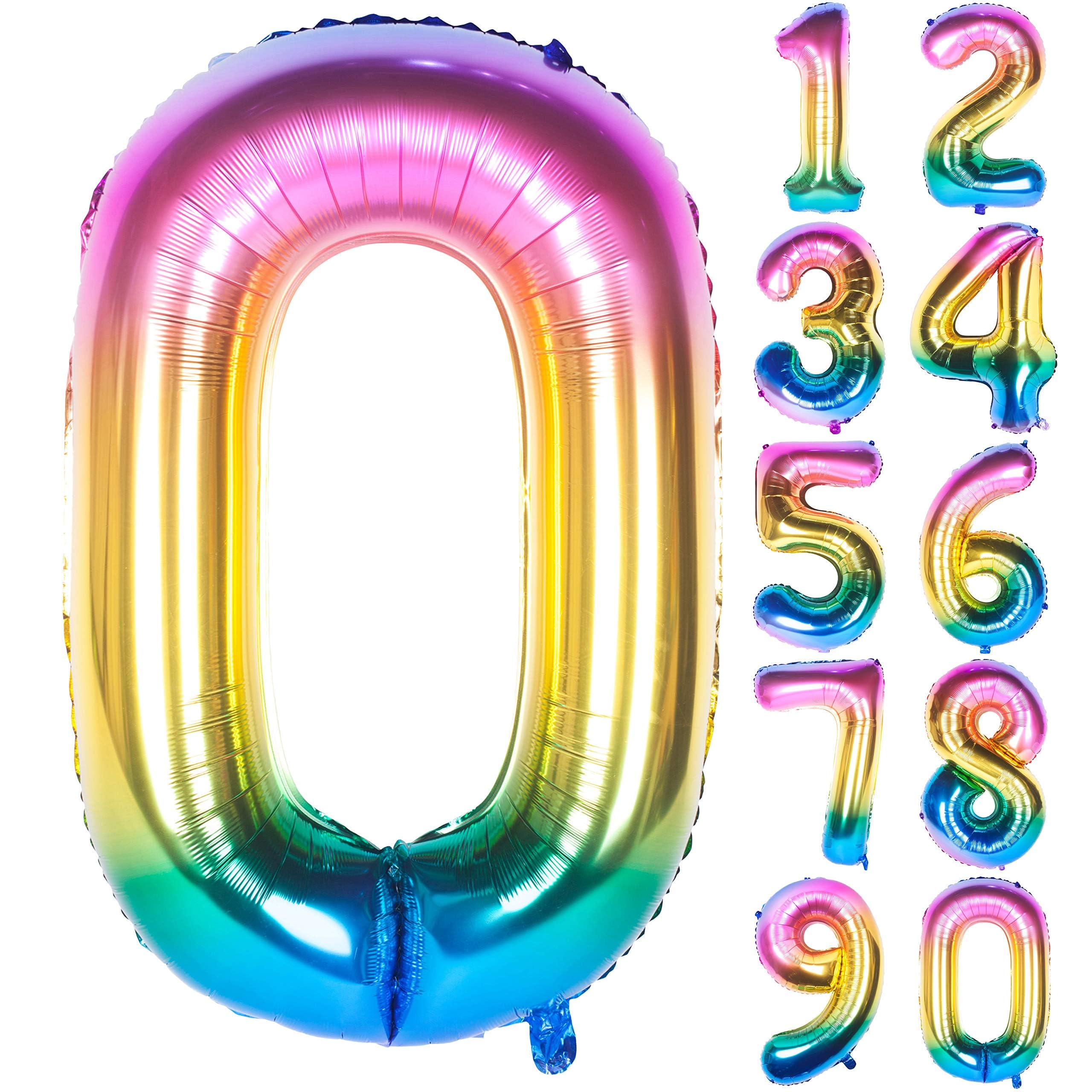 CHANGZHONG 40 Inch Giant Helium Foil Number 0 to 9 Rainbow Balloon Birthday Wedding Party Digital Decorations Number 0