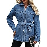Skirt BL Jean Jacket Women With Belt Mid Long Oversized Denim Jacket for Women With Pocket Long Sleeve Jean Coat Trendy