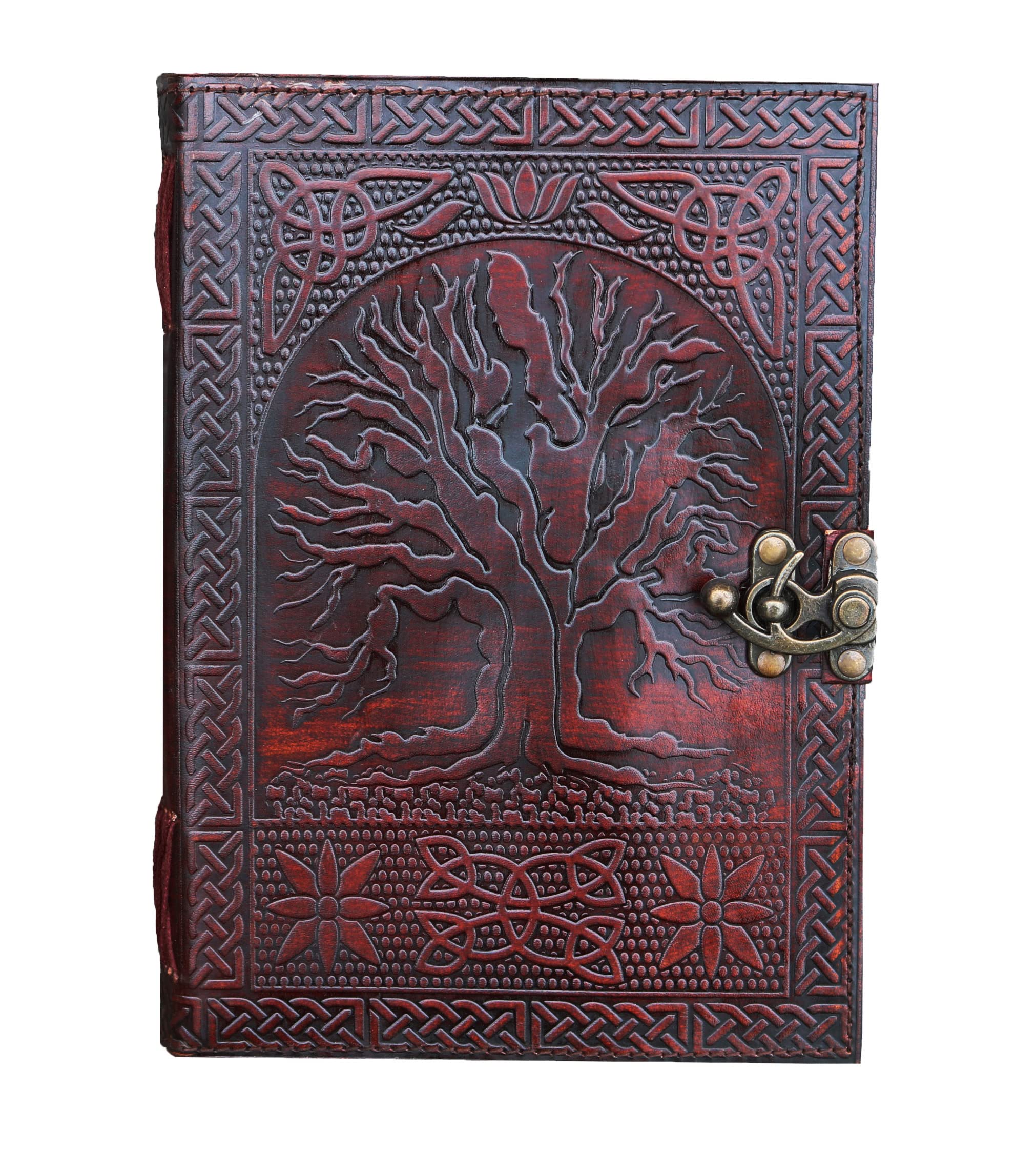 A5 Leather Journal with clasp stone Writing Pad Blank Notebook Handmade Notepad For Men & Women Unlined Paper Best Present Art Sketchbook Travel Diary To Write Book Of Shadows Refillable Grimoire