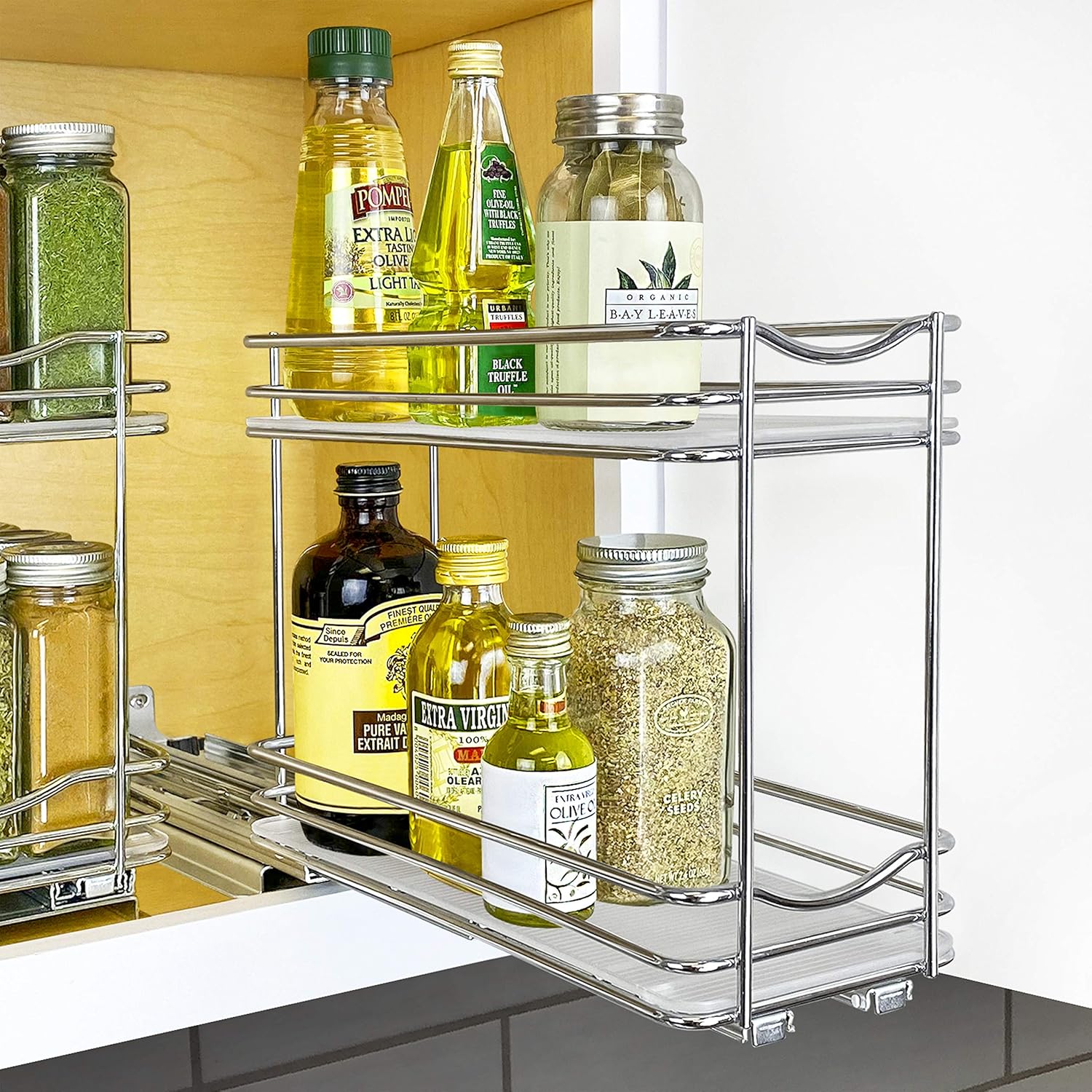 Lynk Professional Slide Out Double Spice Rack Upper Cabinet Organizer, 4-1/4", Chrome: Kitchen & Dining