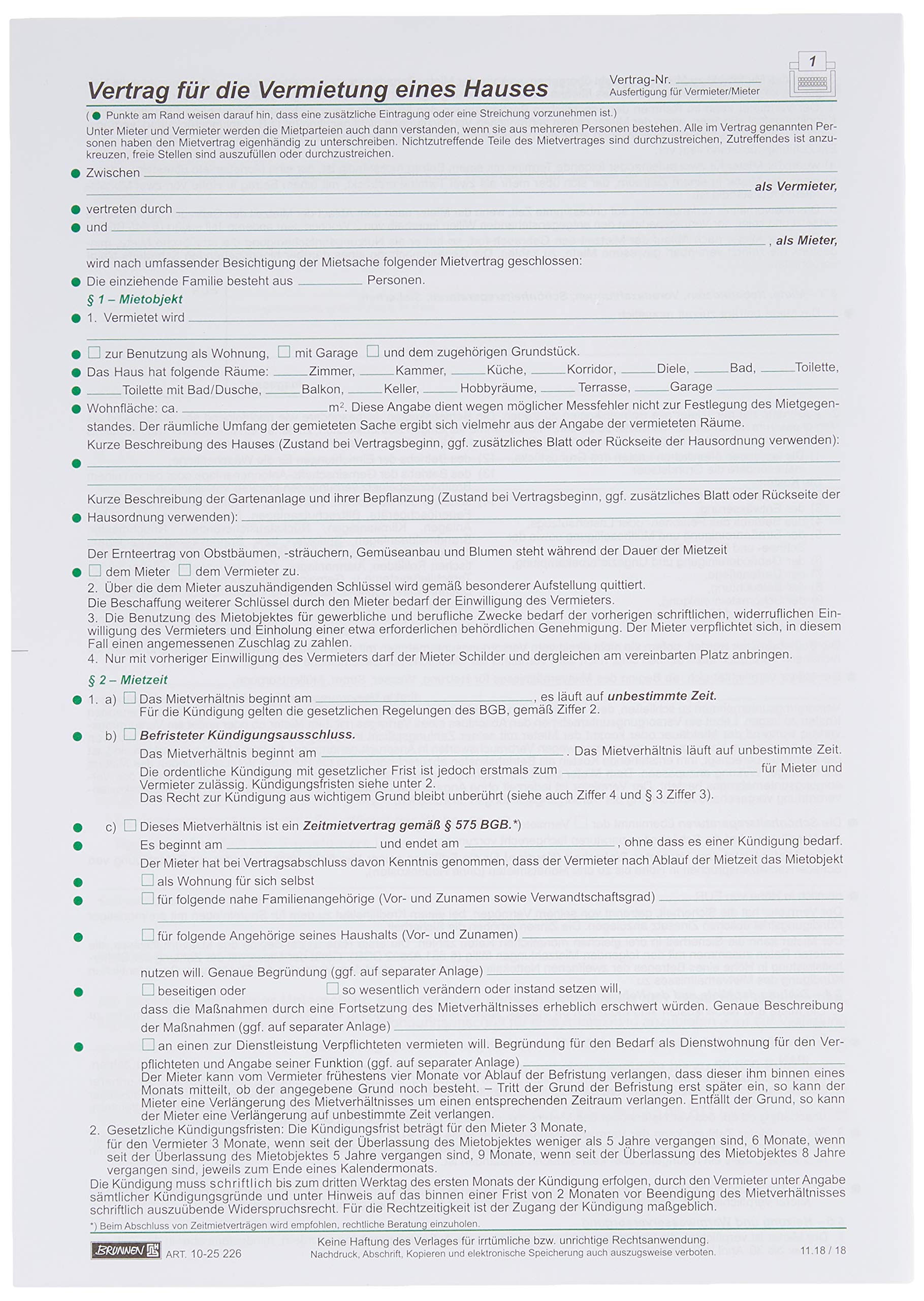 10 x BRUNNEN Rental Agreement Houses 5S