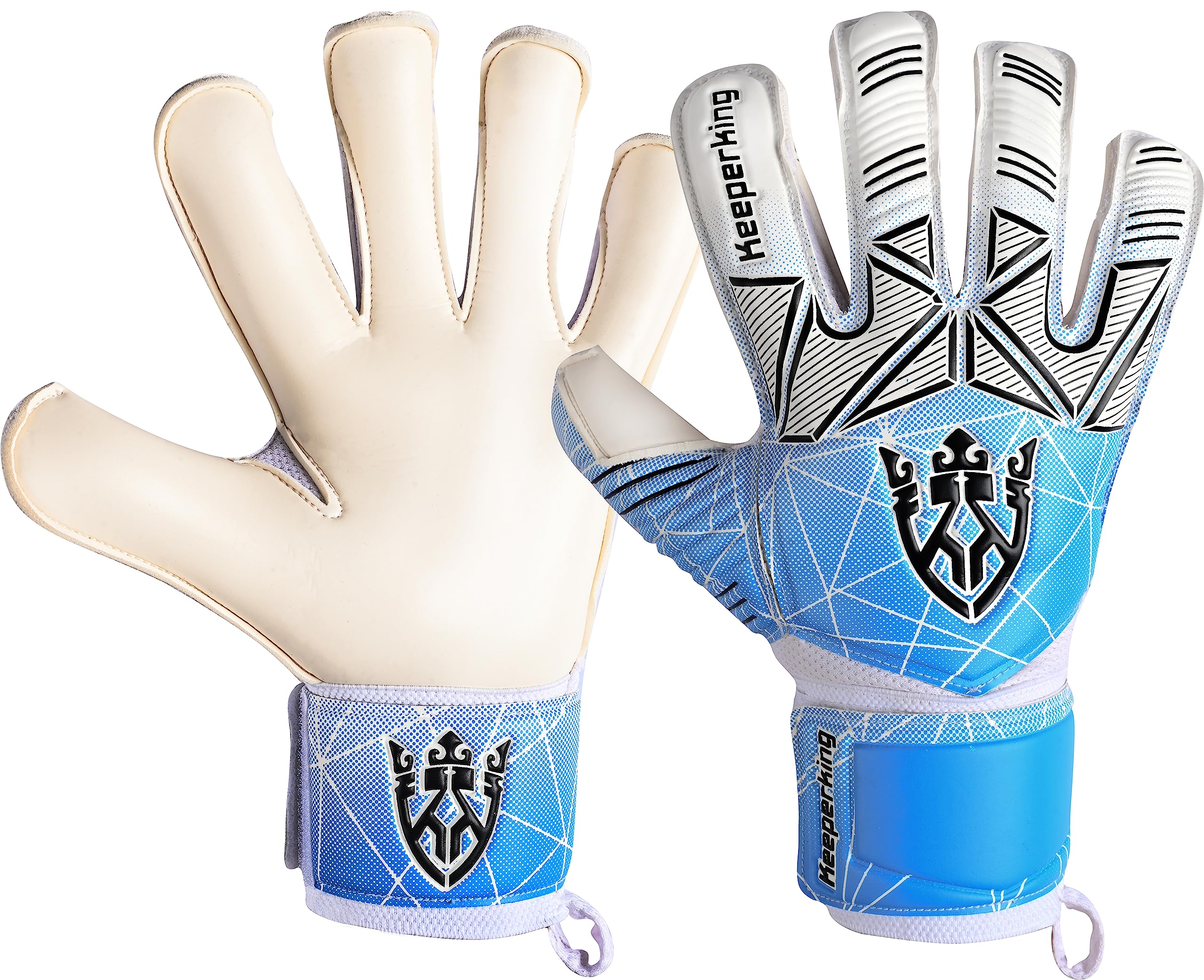 Keeperking Unisex Goalkeeper Gloves for Adults, Children, Teenagers with and without Finger Protection, Football Gloves, Removable, Fingersave, 4 mm (6, Cyan, Removable FS)