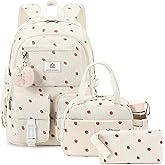 School Backpack with Lunchbox for Teens Girls Women 15.6 Inch Laptop College Backpacks with Lunch Bag Bookbag Set Corduroy Kids Elementary Middle High Bags Students Daypack - Beige Strawberry Set