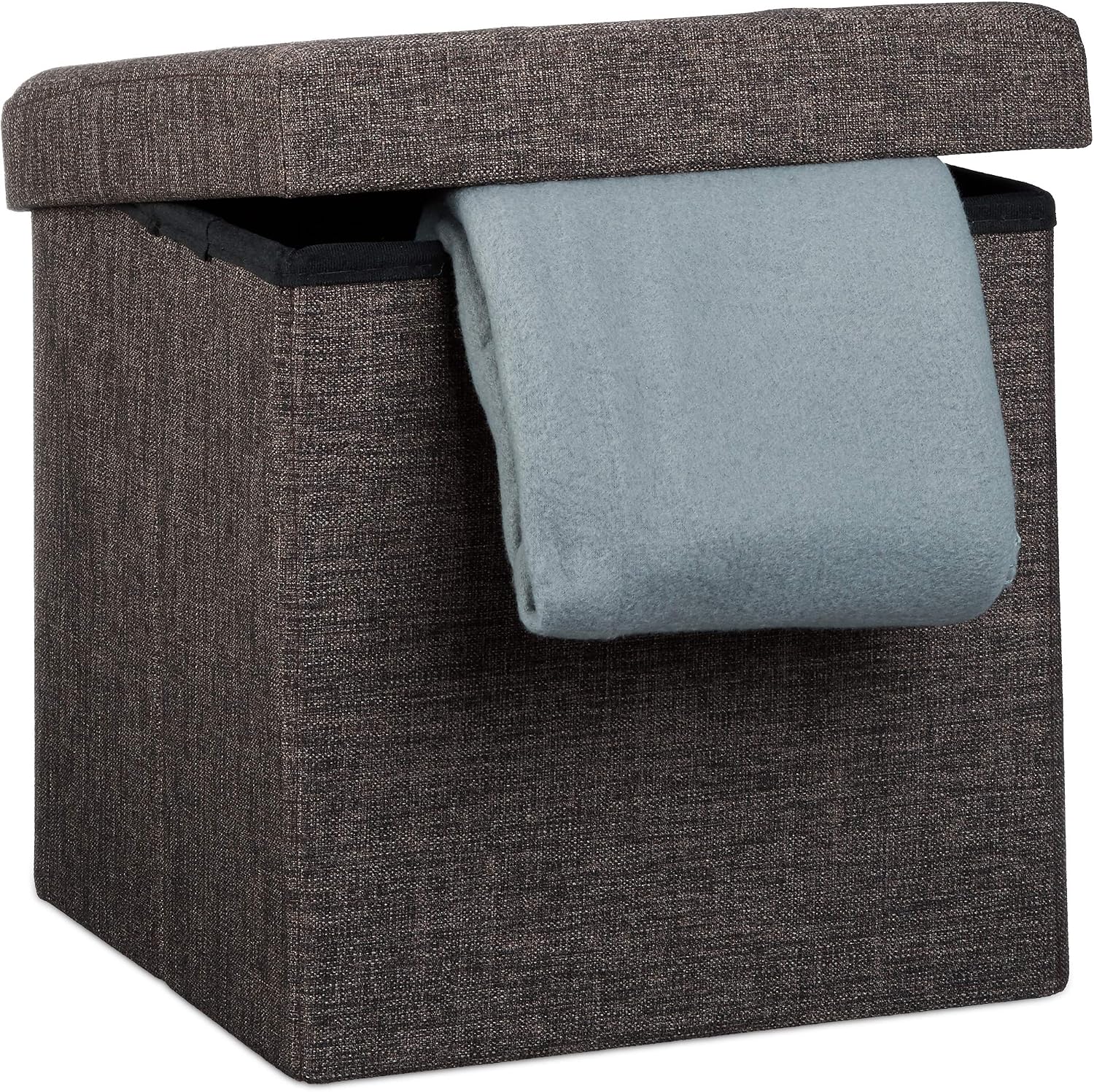 Relaxdays Folding Ottoman 38 x 38 x 38 cm Storage Chair, Footstool Pouf Box Cube, Removable Lid, Brown, 38D x 38W x 38H cm - Image 4