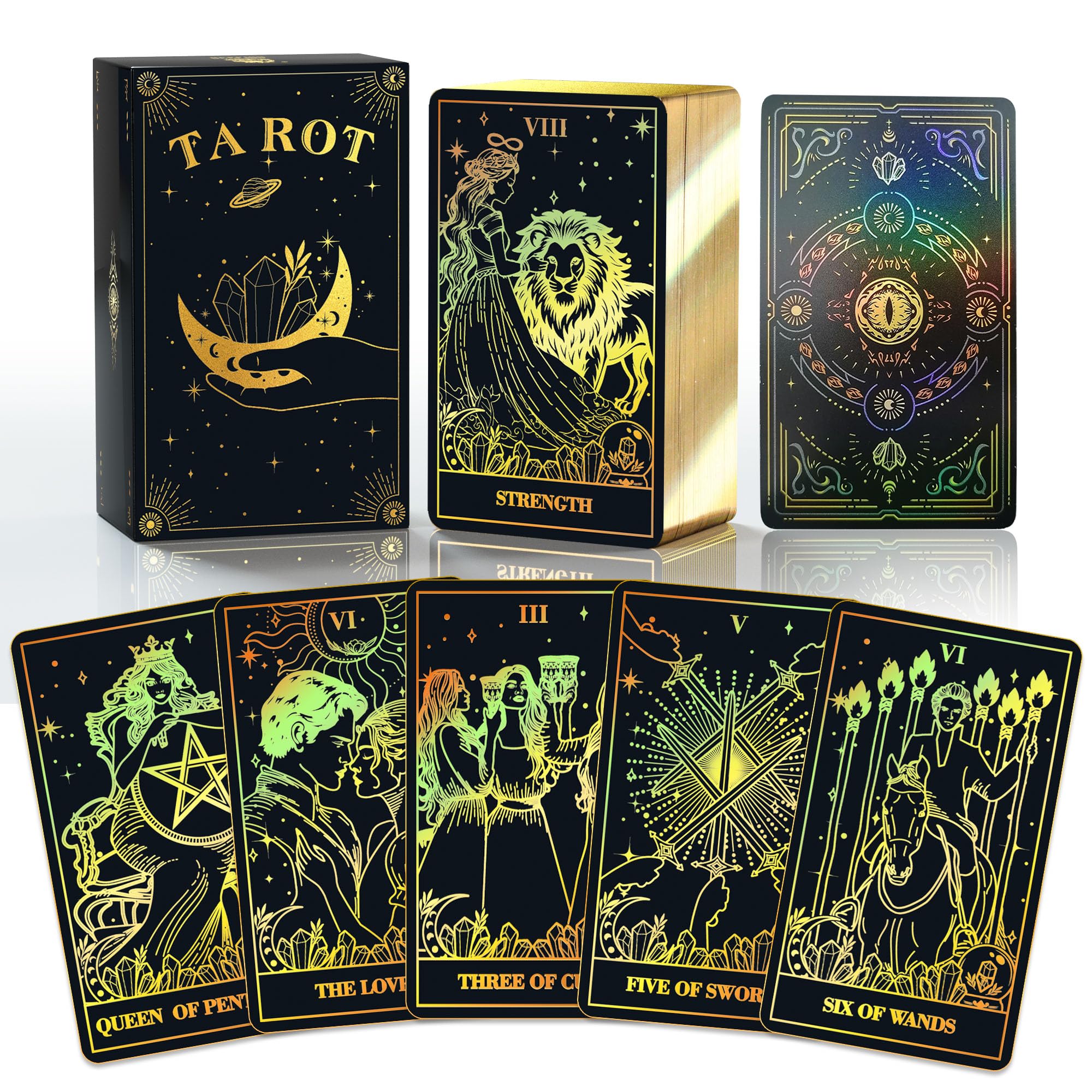 ACELION Gold Foil Edge Tarot Card Set with Guide, Tarot Cards，78 Pieces of Tarot Cards with Gold foil on The Surface， Fortune-Telling Game, Tarot for Beginners