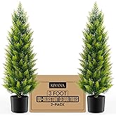 Artificial Cedar Tree 3ft - Outdoor or Indoor - Weather and UV-Resistant Artificial Outdoor Plants - Front Porch | Garden - Faux Cedar Tree - Set of 2