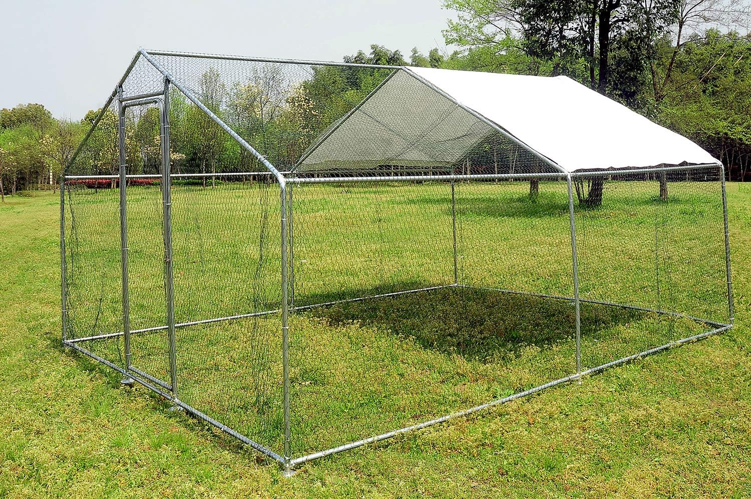 wonline Large Mental Chicken Coop, Hen Rabbit Chicken Cage, Backyard Walk-in Pens Crate Enclosure Playpen Pet Exercise