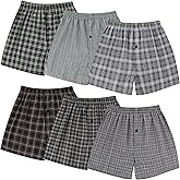 BAMBOO COOL Men's Underwear Woven Boxer Shorts,Classic Relaxed Fit,Lightweight Plaid Boxers,6 Pack
