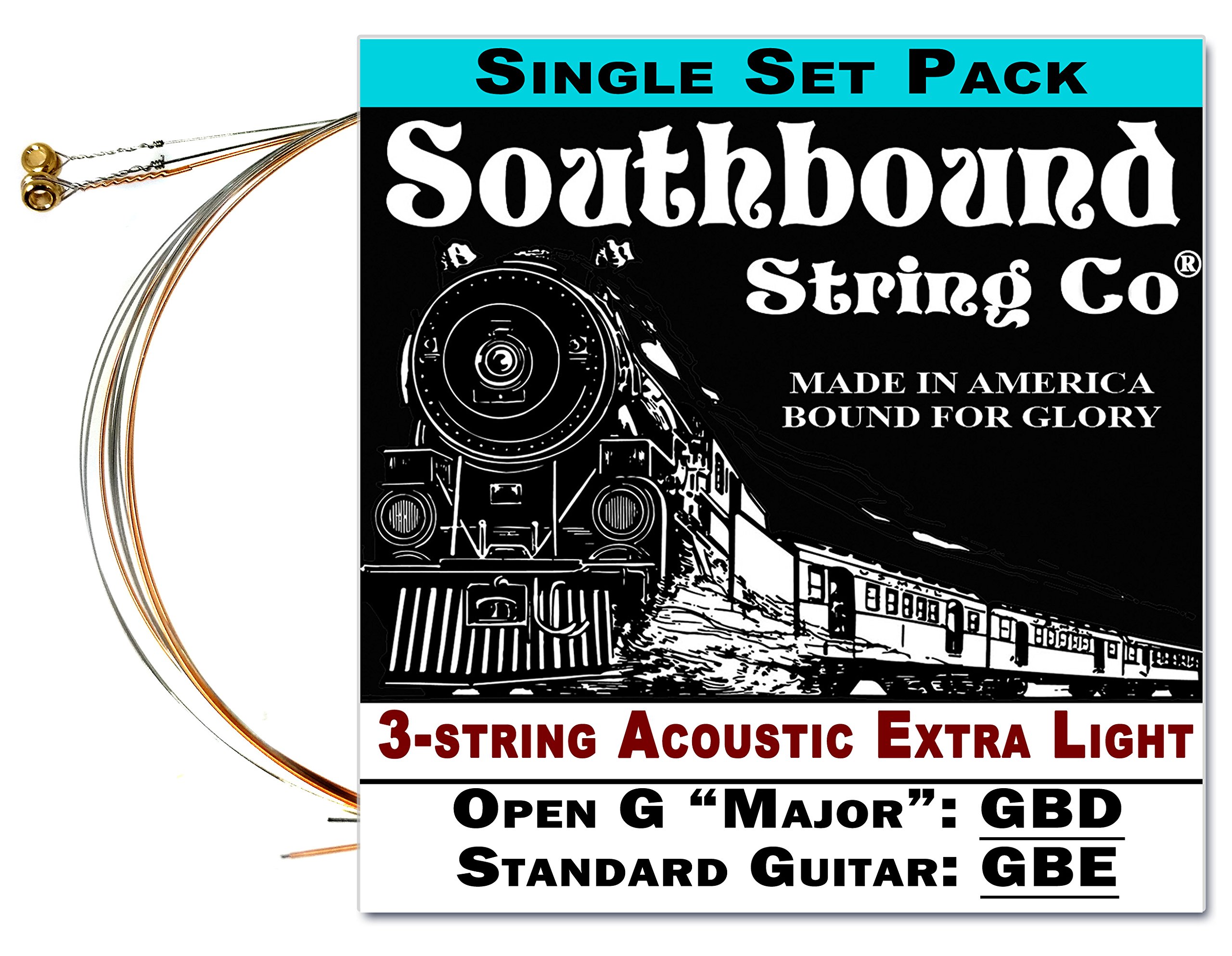 C. B. GittyAcoustic Extra-Light 3-String Cigar Box Guitar Strings - Open G/Standard Tuning - GBD/GBE