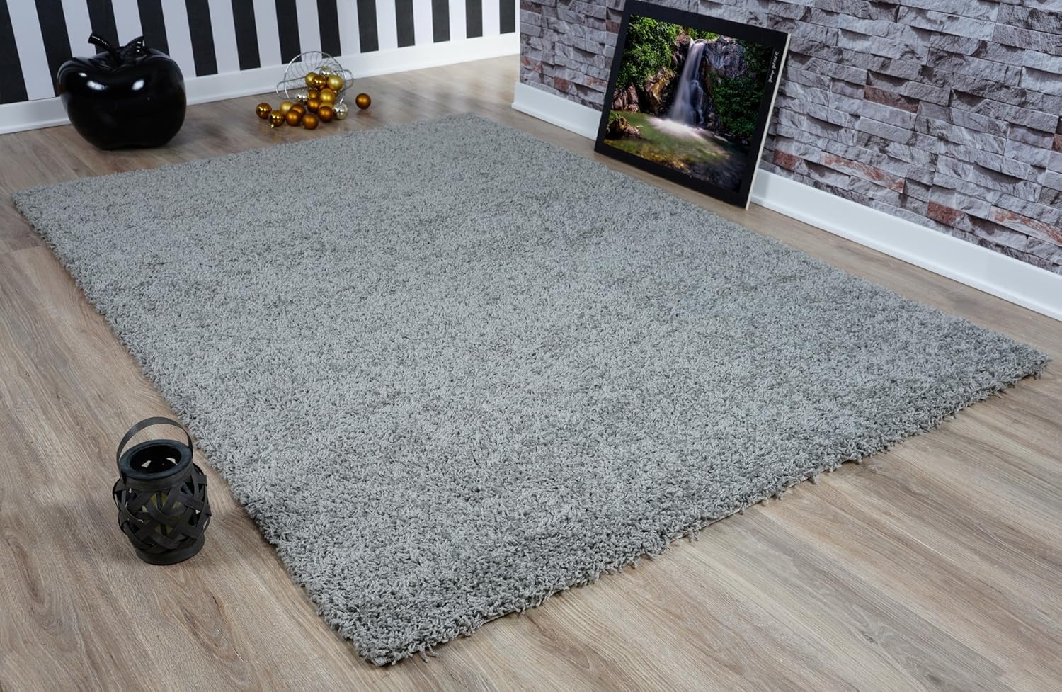 Serdim Rugs Living Room Shaggy Area Rugs, Polypropylene, Silver Grey, 80x150cm(2'6"x5'0), 80 x 150 cm (Rectangular)