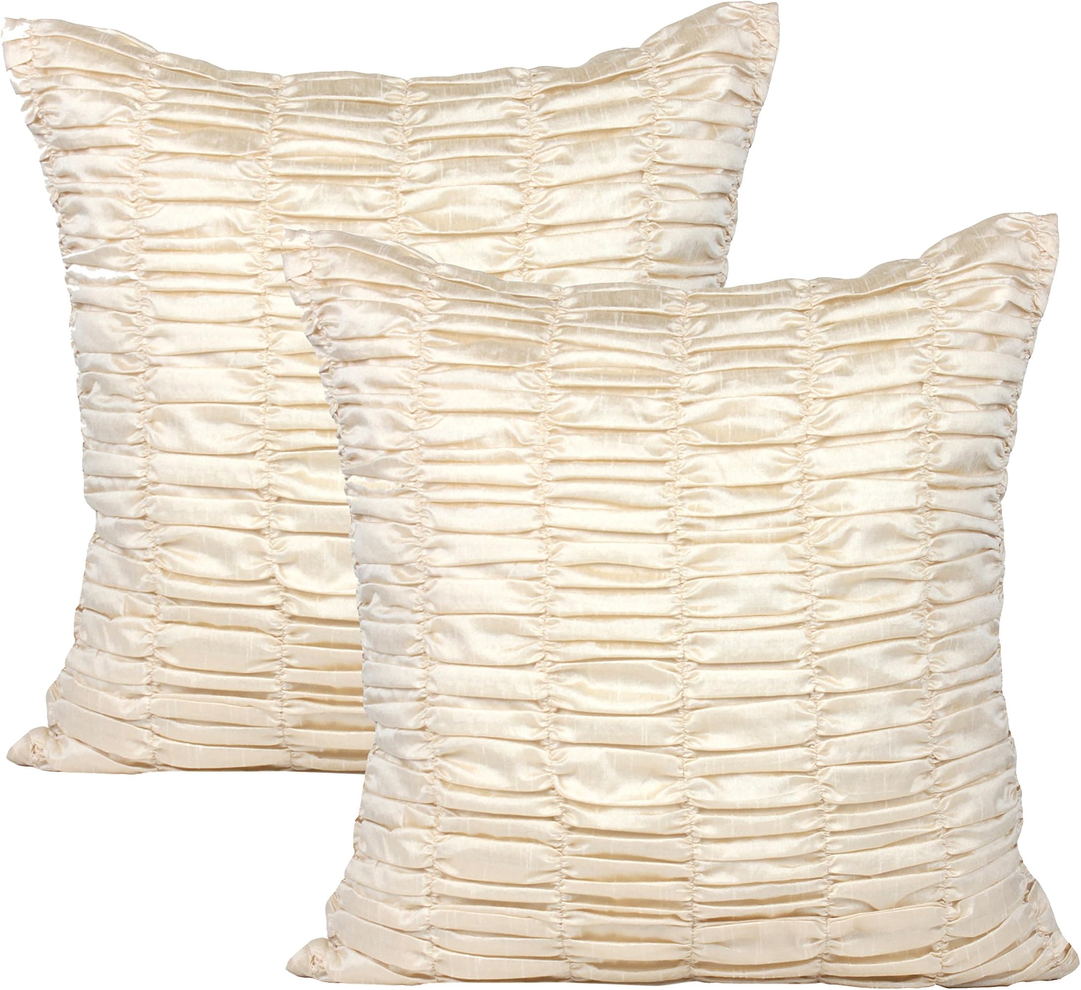 The White Petals Set of 2 Cream Pillow Case, Ruched, Textured (Solid Cream, 18x18 inches)