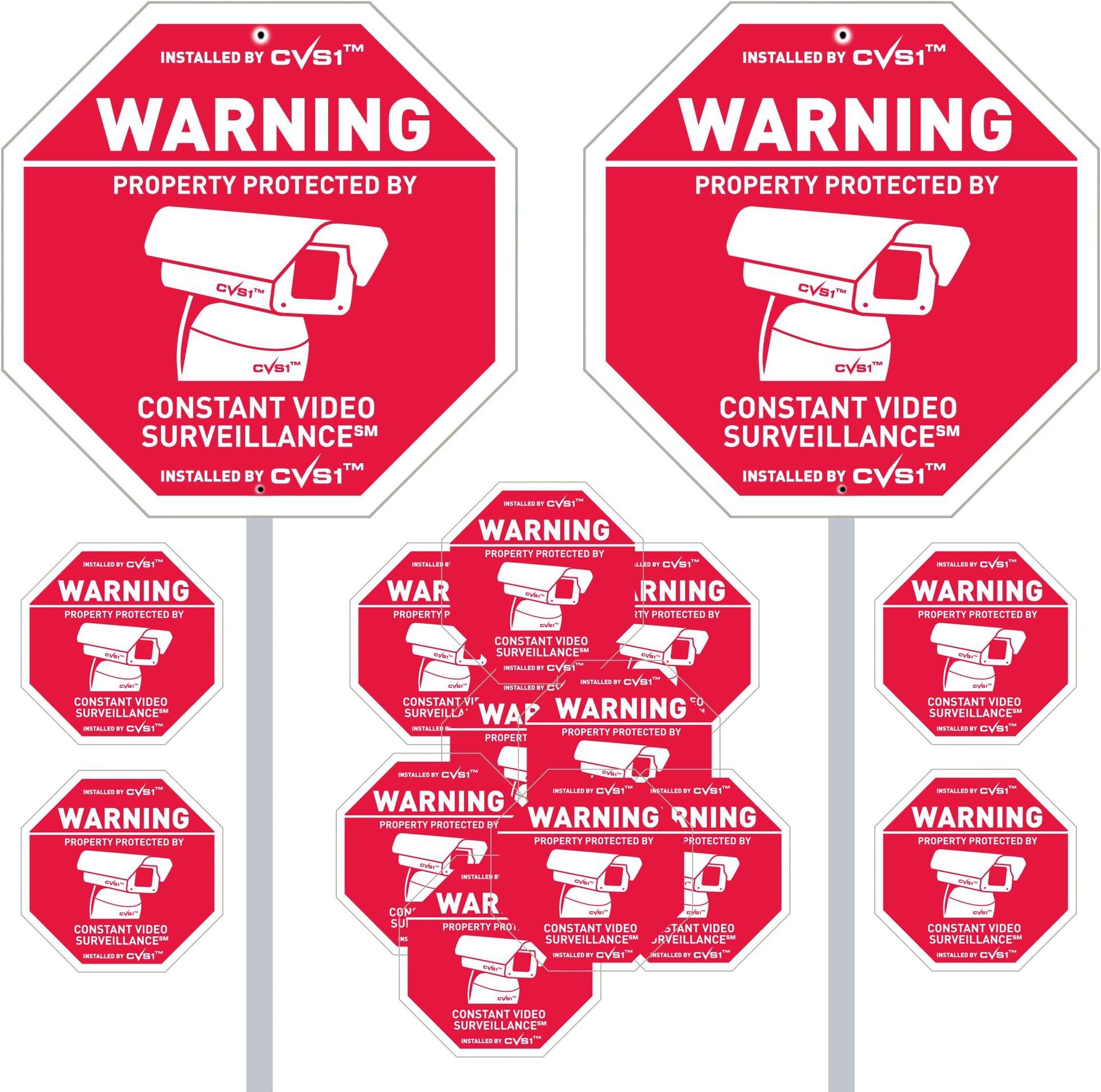 2 Security Camera Yard Signs with 12 matching CCTV decals plus free alarm decal!