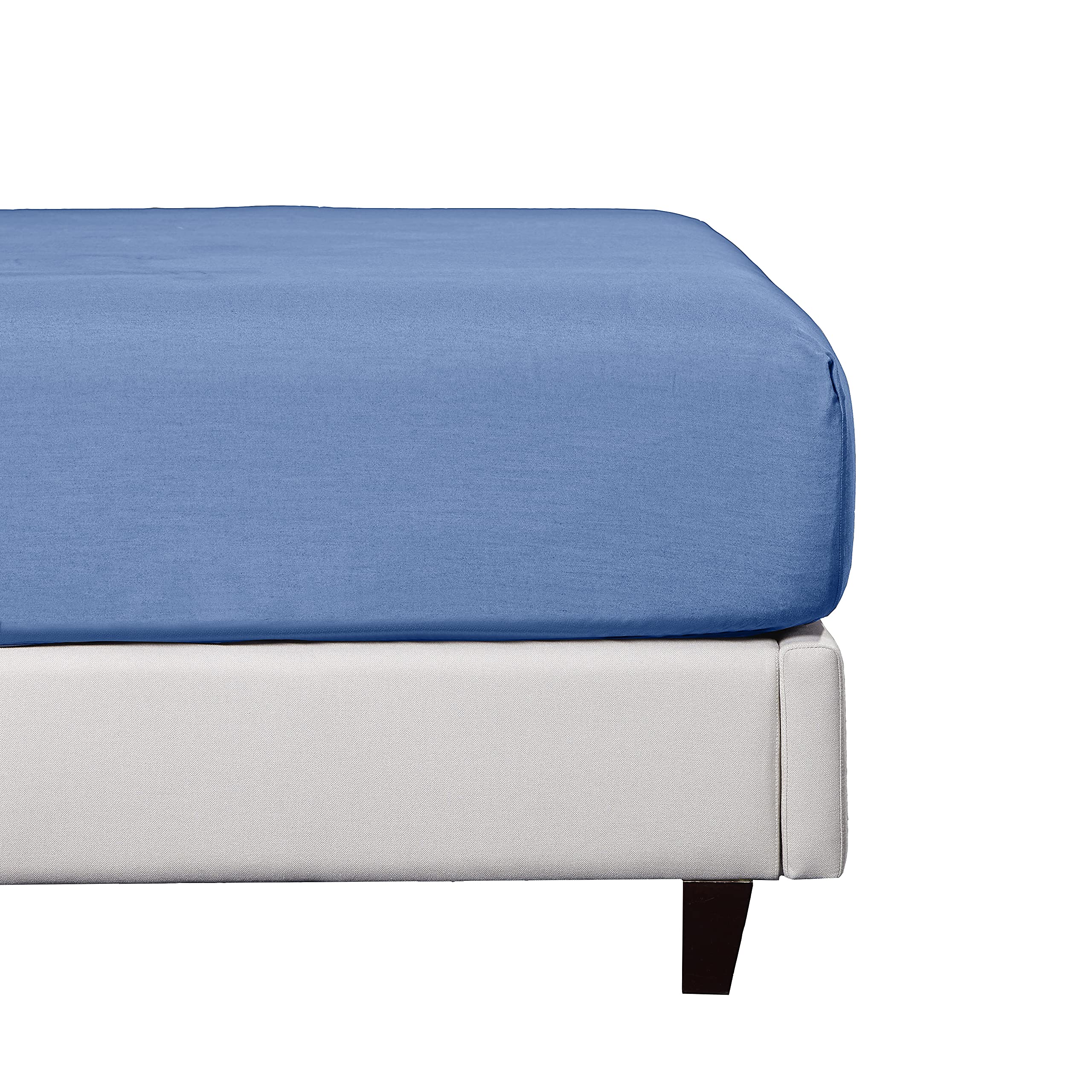 Softest Cotton Rich Fitted Sheet Super King Size, Lightweight 180 x 200 + 30 cm Fully Elasticated Very Durable Extra Deep Fitted Sheet Super King Size (Blue Chambray)