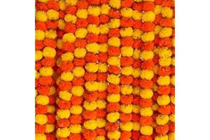 DIYANA IMPEX Marigold Garland for Decoration 5 Pcs of 5 feet Long Strands Artificial Marigold Flowers, Indian Décor for Pooja, Wedding Christmas, Events Decorations