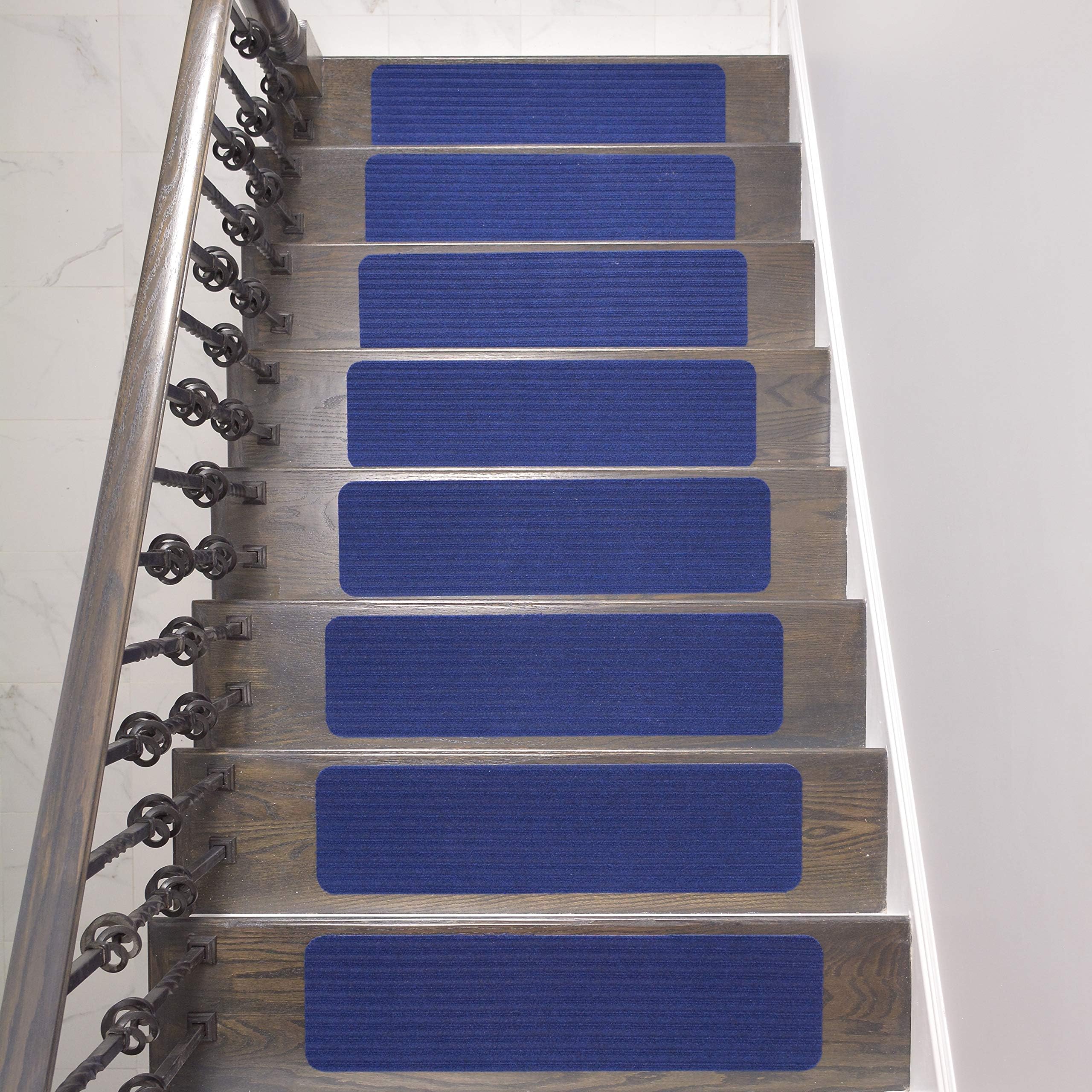 Stair Treads Collection Indoor Skid Slip Resistant Carpet Stair Tread Treads (8 inch x 30 inch) (Royal Blue, Set of 13)