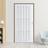 CCBOYSHARDWARE 42" x 80" Accordion Door with Frosted Window and Lock, White | Double-layer PVC Folding Door for Closets, Bedrooms &amp; Room Dividers, Space-Saving, Trim-to-Fit, Waterproof