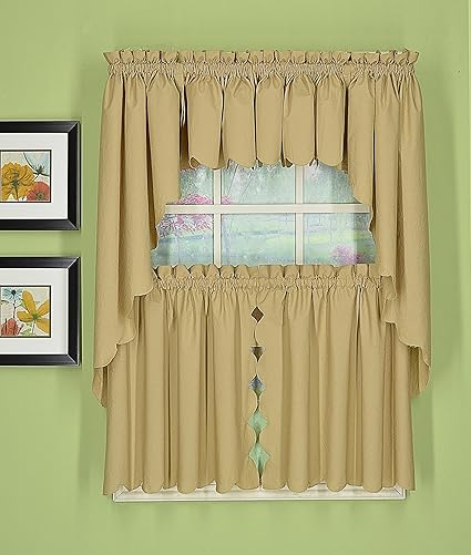 Todays Curtain CA2003K Orleans 38 Swag Pair Tambour Scallop Edge Curtain, Linen, 60 W x 38 L