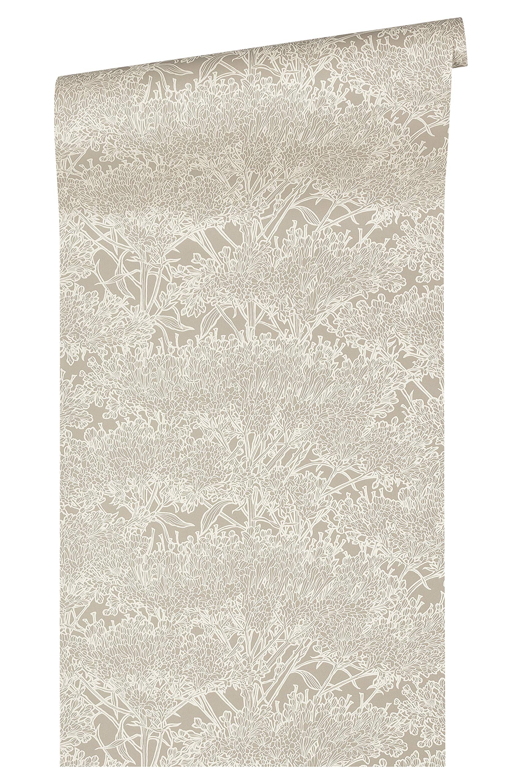 Architects Paper Absolutely Chic Non-Woven Wallpaper with Flowers Floral 10.05 m x 0.53 m Metallic Grey Beige Made in Germany 369724 36972-4