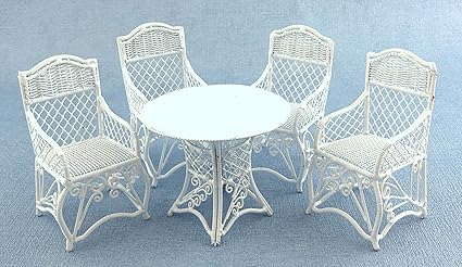 Town Square Miniatures Dolls House Garden Furniture White Wrought Iron Patio Set Table 4 Chairs