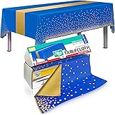 Blue and Gold Tablecloth Plastic Roll 54in X 100ft with Built in Cutter Box, Table Cover for Party, Picnic, Events Tablecloths Disposable