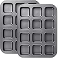 Tiawudi 2 Pack Brownie Pan, Non-stick Baking Bread Pan, Heavy Duty Carbon Steel Mini Muffin Pan, 12-Cavity Loaf Pan