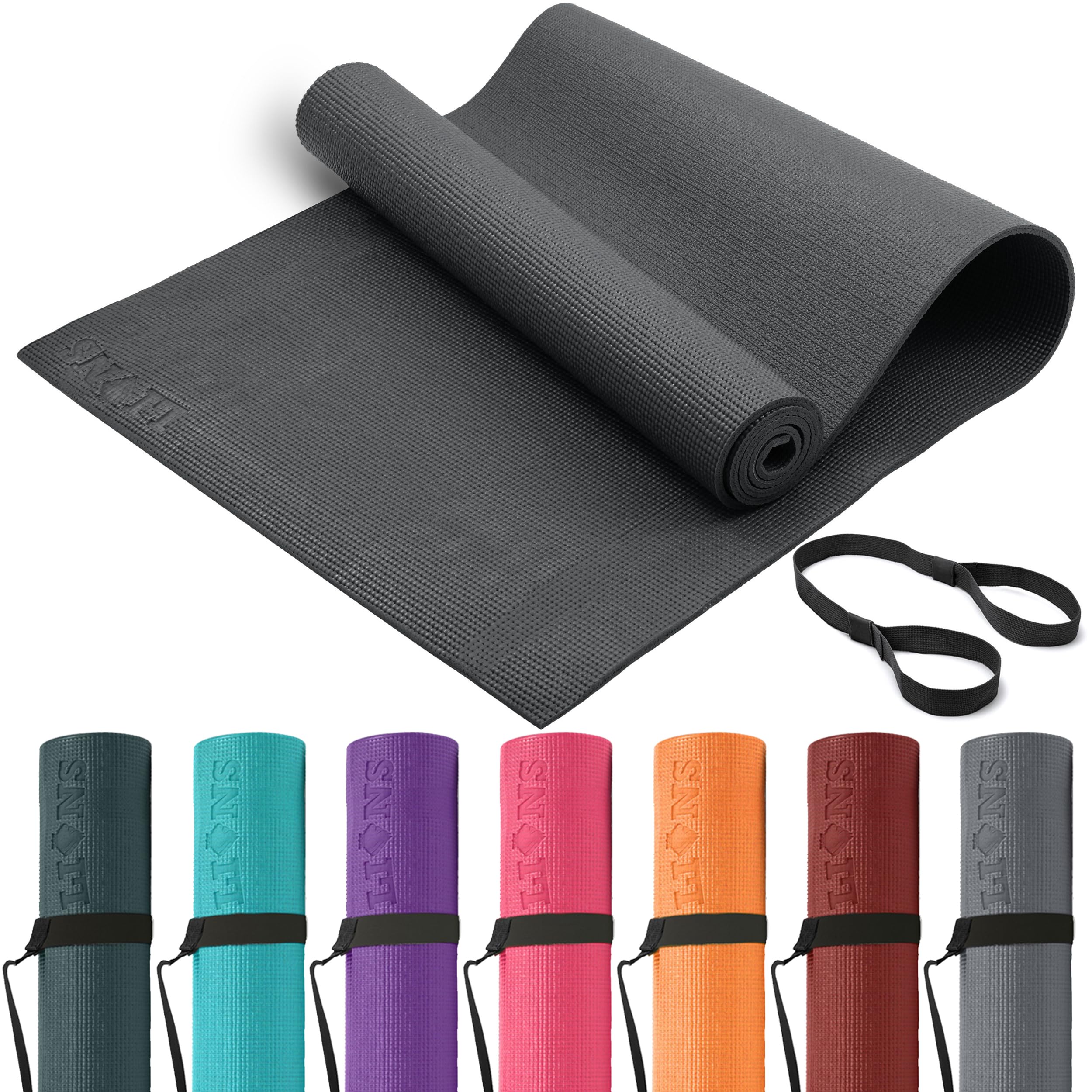 Lions Yoga Mat with Carry Straps - Premium Eco Friendly Exercise Mat 6mm Thick 181 x 61 x 0.6 cm, ideal for Gymnastic Stretching Gym Pilates Travel Home, Non Slip Workout Mat Men womens (Black)