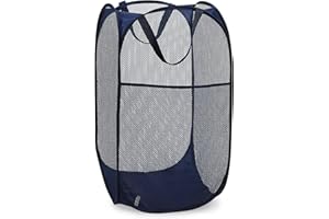 Handy Laundry Collapsible Mesh Foldable Hamper 14" x 14' x 24" Navy Blue