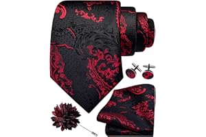 GUSLESON 8cm Paisley Tie Set for Men Necktie Lapel Pin Pocket Square Cufflinks Set for Men