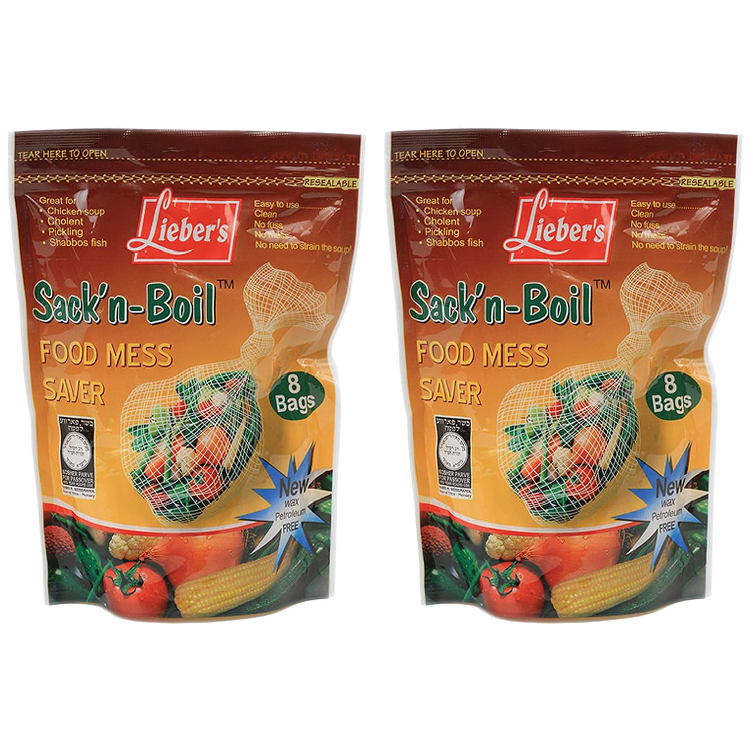 Lieber's Sack N Boil, Food Mess Saver- Bake/Steam/Boil Mesh Bags Passover, 8-count (2-Pack)