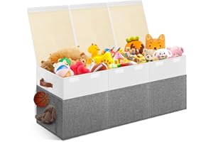 MABAHOO Extra Large Toy Storage Box with Lid, Collapsible Sturdy Toys Chest Storage Organizer Bin Basket with Divider for Kids, Boys, Girls, Closet, Playroom, Bedroom, Nursery, 40"X14"X16", Gray & White