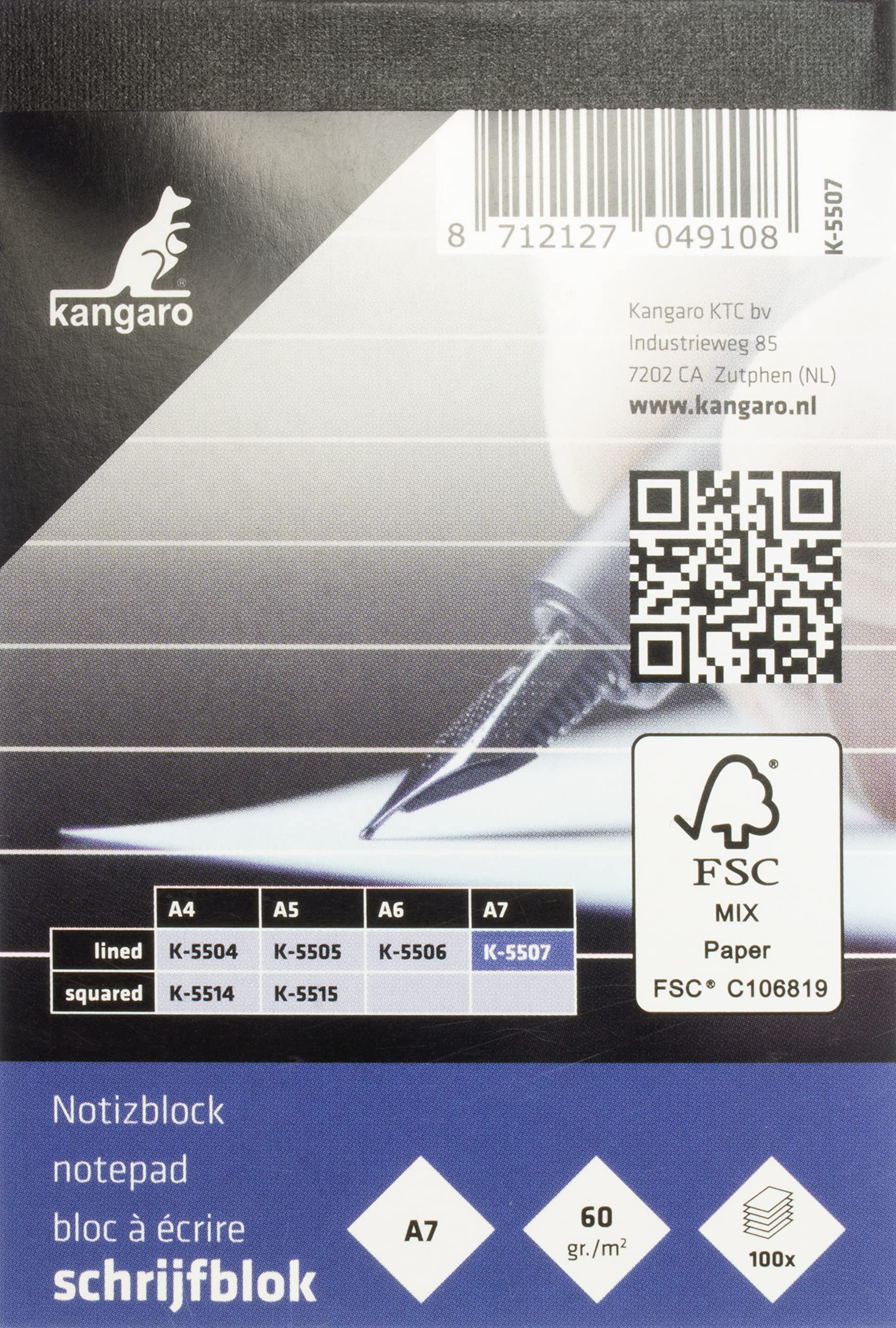 Kangaro K-5507 Notepad A7 Lined 60 g 100 Sheets 7 x 10.5 x 0.9