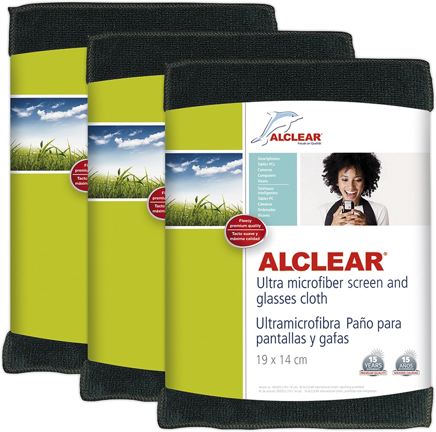 ALCLEAR 950003A_3 Ultra-Microfibre Cloths, Set Of 3, Mobile Screen Cloth for Iphone Ipad And Ipod, Samsung, 19 X 14 Cm