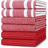 Homaxy Premium Kitchen Towels(18”x 28”, 6 Pack), Large Cotton 380 GSM Kitchen Hand Towels, Soft and Absorbent Terry Dish Towels, Multipurpose Tea Towel Set with Hanging Loop, Red