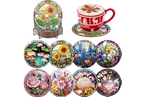 8 PCS Diamond Art Coasters-Flower Diamond Painting Coasters Kits with Holder, DIY Flowers Coaster Kit for Beginners Adults Ar