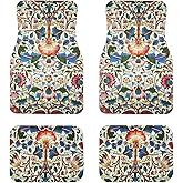 Car Floor Mats:Tech Cloth Top with Exquisite Designs,William Morris,Non-Slip Rubber Backing,Front (26.8x17.3in) & Rear (13x17.3in) Set, 4 Pieces, Water-Absorbent & Easy to Clean